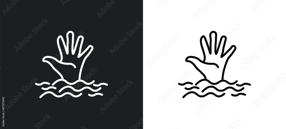 drowning line icon in white and black colors. drowning flat vector icon from drowning collection for web, mobile apps and ui.