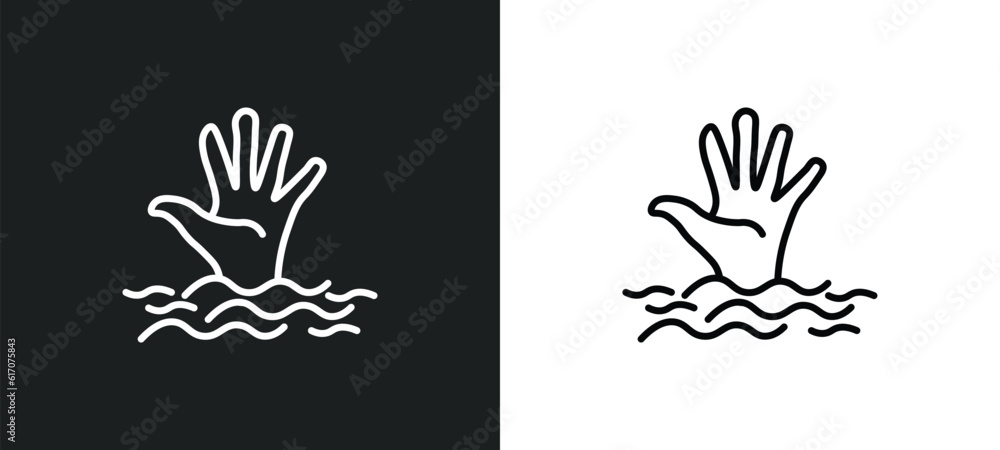 drowning line icon in white and black colors. drowning flat vector icon from drowning collection for web, mobile apps and ui. drowning line icon in white and black colors. drowning flat vector icon from drowning collection for web, mobile apps and ui.