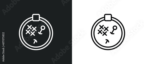 embroidery hoop line icon in white and black colors. embroidery hoop flat vector icon from embroidery hoop collection for web, mobile apps and ui.