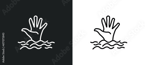 drowning line icon in white and black colors. drowning flat vector icon from drowning collection for web, mobile apps and ui.