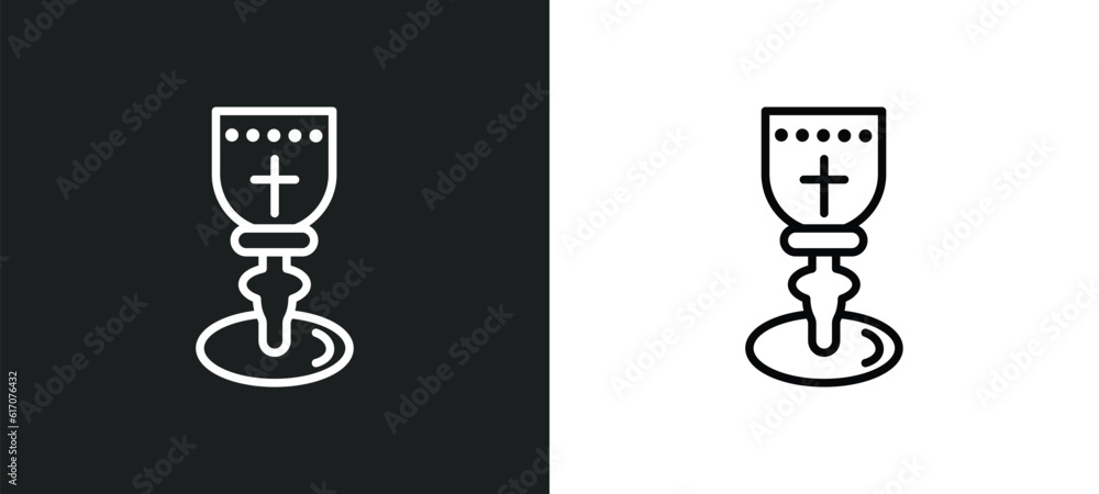holy chalice line icon in white and black colors. holy chalice flat ...