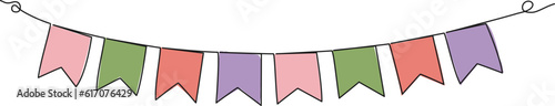 continuous single line drawing of bunting garland, pastel colored buntings line art vector illustration