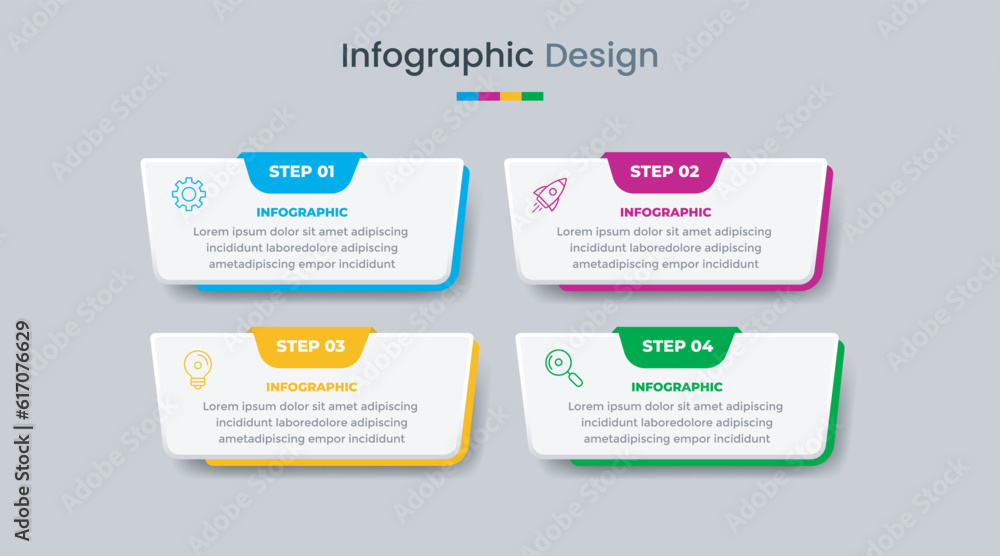 Business infographic design template with icons and 4 options or steps. Can be used for workflow, presentation, etc. Vector illustration