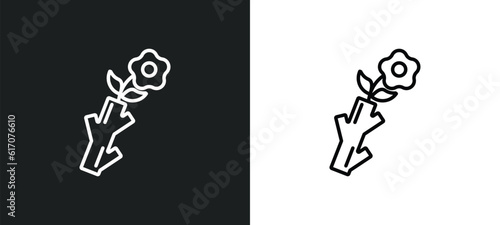 budding staff line icon in white and black colors. budding staff flat vector icon from budding staff collection for web, mobile apps and ui.