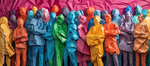 a colorful group of paper people Generative AI photo