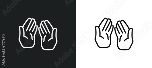 muslim praying hands line icon in white and black colors. muslim praying hands flat vector icon from muslim praying hands collection for web, mobile apps and ui.