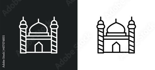 mosque and minaret line icon in white and black colors. mosque and minaret flat vector icon from mosque minaret collection for web, mobile apps ui.