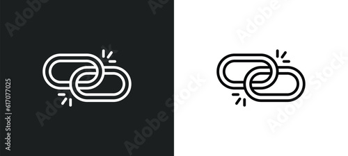 broken link line icon in white and black colors. broken link flat vector icon from broken link collection for web, mobile apps and ui.