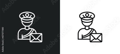 postman line icon in white and black colors. postman flat vector icon from postman collection for web, mobile apps and ui.