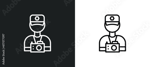 photographer line icon in white and black colors. photographer flat vector icon from photographer collection for web, mobile apps and ui.