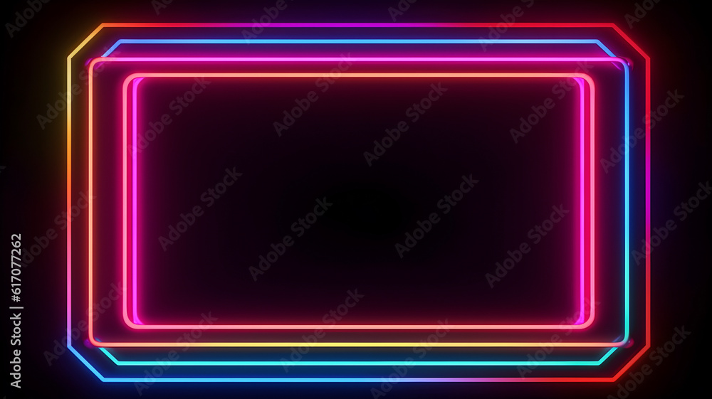 Rectangular Colourful neon border, frame for banner design graphic resources with empty copy space. AI generated Rectangular Colourful neon border, frame for banner design graphic resources with empty copy space. AI generated