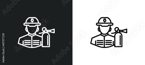 fireman line icon in white and black colors. fireman flat vector icon from fireman collection for web, mobile apps and ui.