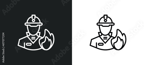 Fotografija firefighter line icon in white and black colors