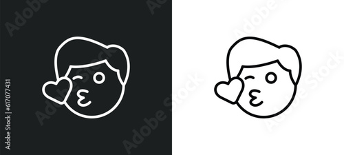 kiss smile line icon in white and black colors. kiss smile flat vector icon from kiss smile collection for web, mobile apps and ui.