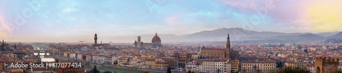 Evening Florence City top view (Italy, Tuscany) on Arno river.Panorama.All people are unrecognizable. © wildman