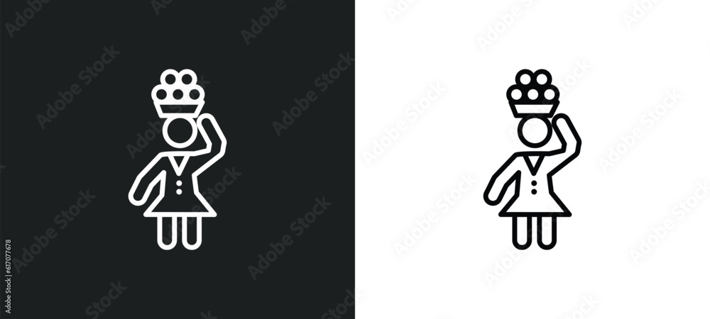 woman carrying line icon in white and black colors. woman carrying flat vector icon from woman carrying collection for web, mobile apps and ui. woman carrying line icon in white and black colors. woman carrying flat vector icon from woman carrying collection for web, mobile apps and ui.