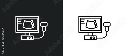 ultrasonography line icon in white and black colors. ultrasonography flat vector icon from ultrasonography collection for web, mobile apps and ui.