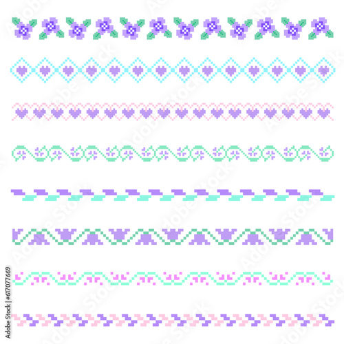 Seamless line border pixel art Cross Stitch Borders