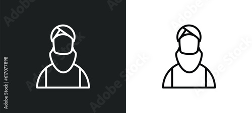 muslim man line icon in white and black colors. muslim man flat vector icon from muslim man collection for web, mobile apps and ui.