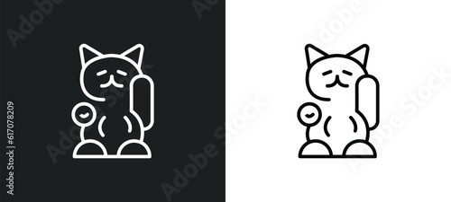 lucky cat toy line icon in white and black colors. lucky cat toy flat vector icon from lucky cat toy collection for web, mobile apps and ui.