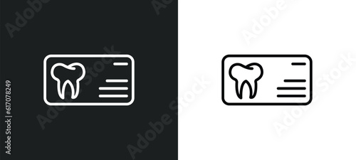 dentist business card line icon in white and black colors. dentist business card flat vector icon from dentist business card collection for web, mobile apps and ui.