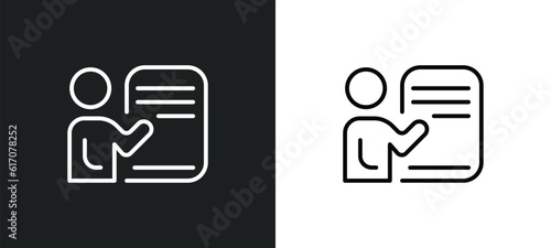 demostration line icon in white and black colors. demostration flat vector icon from demostration collection for web, mobile apps and ui. photo