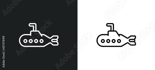 submarine facing right line icon in white and black colors. submarine facing right flat vector icon from submarine facing right collection for web, mobile apps and ui.