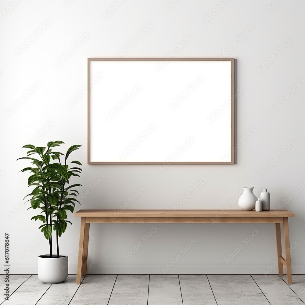 Mock up poster frame in minimalist living room interior background, cement wall,3D render Mock up poster frame in minimalist living room interior background, cement wall,3D render