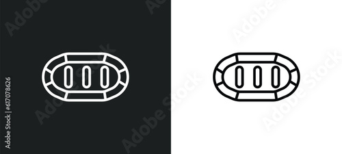 rubber raft line icon in white and black colors. rubber raft flat vector icon from rubber raft collection for web, mobile apps and ui.