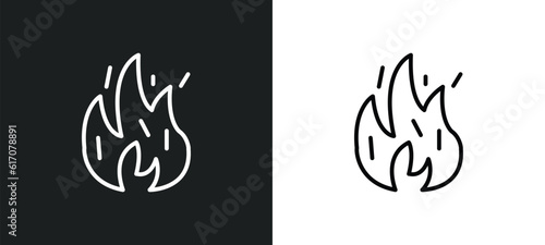 fire flame line icon in white and black colors. fire flame flat vector icon from fire flame collection for web, mobile apps and ui.