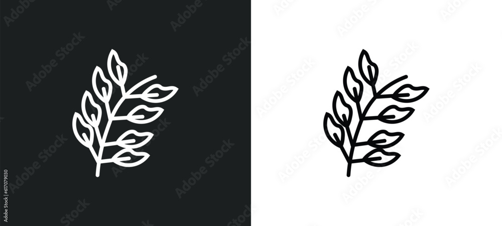 bilberry leaf line icon in white and black colors. bilberry leaf flat vector icon from bilberry leaf collection for web, mobile apps and ui.