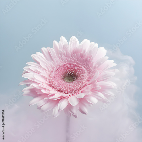 Pastel pink Gerbera, clear shape, delicate image with smock around, on dark background, AI generated