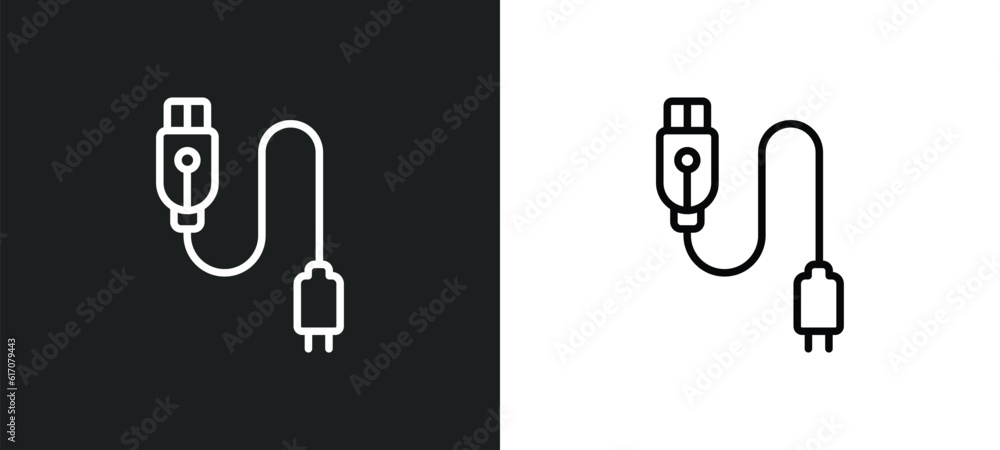 charging plug line icon in white and black colors. charging plug flat vector icon from charging plug collection for web, mobile apps and ui. charging plug line icon in white and black colors. charging plug flat vector icon from charging plug collection for web, mobile apps and ui.