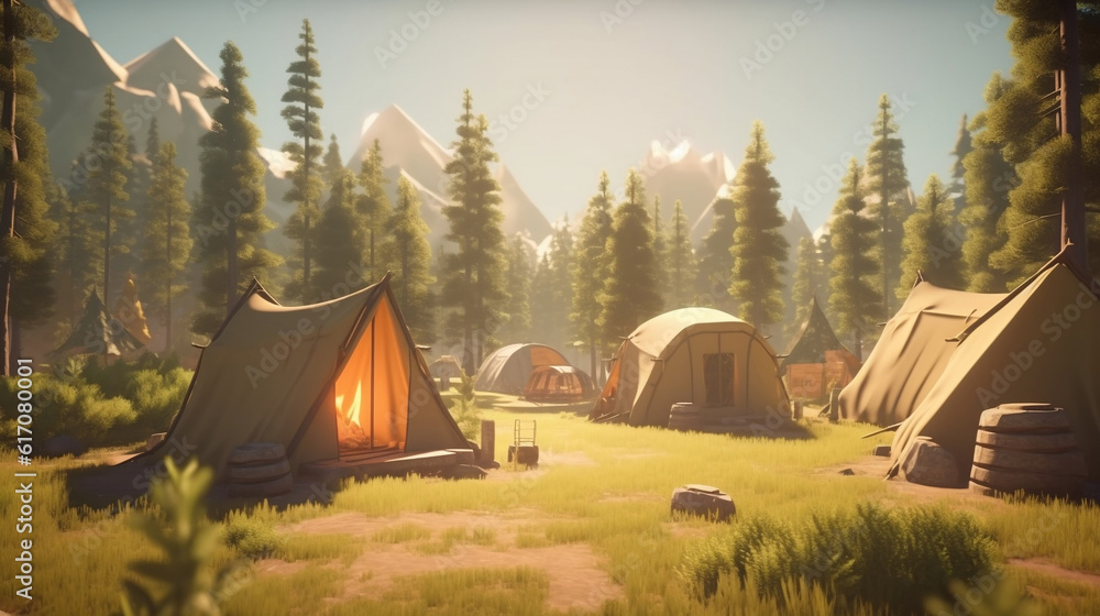 camping in the mountains made by midjeorney