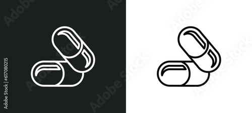 medicine capsules line icon in white and black colors. medicine capsules flat vector icon from medicine capsules collection for web, mobile apps and ui.