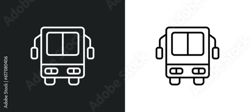 bus front view line icon in white and black colors. bus front view flat vector icon from bus front view collection for web, mobile apps and ui.