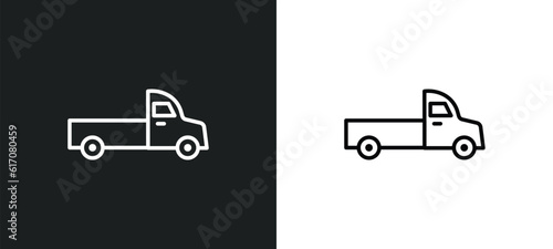 pick up truck line icon in white and black colors. pick up truck flat vector icon from pick up truck collection for web, mobile apps and ui.