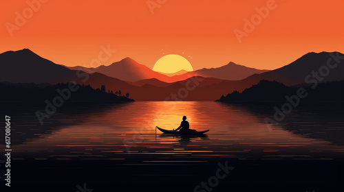 Boating during sunset