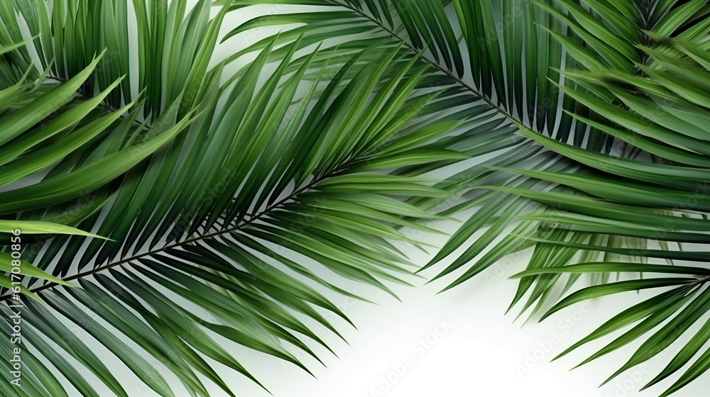 Obraz premium A detailed close-up of a vibrant green palm leaf