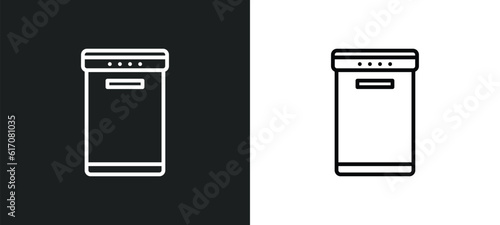 dishwasher line icon in white and black colors. dishwasher flat vector icon from dishwasher collection for web, mobile apps and ui.