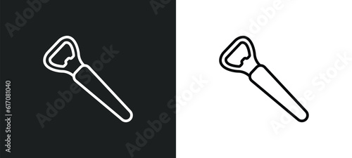 bottle opener line icon in white and black colors. bottle opener flat vector icon from bottle opener collection for web, mobile apps and ui.