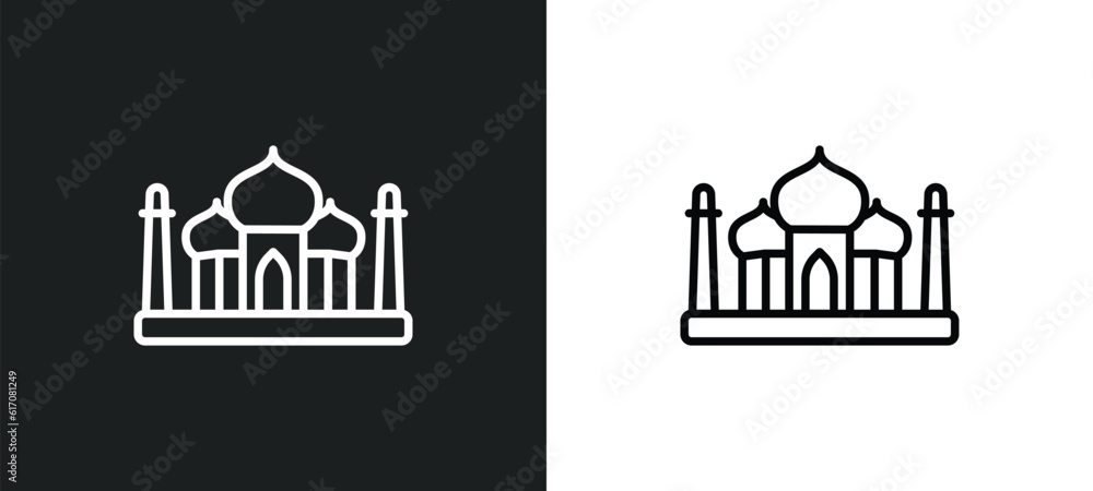taj mahal line icon in white and black colors. taj mahal flat vector icon from taj mahal collection for web, mobile apps and ui.
