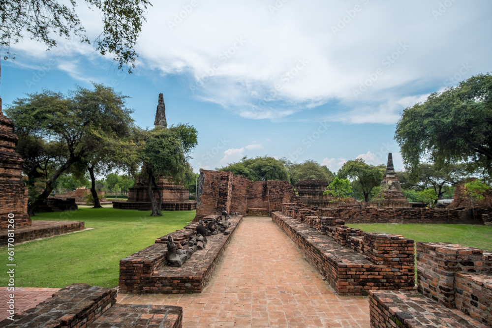 Fototapeta premium Wat Phra Ram, a restored temple ruin located on Ayutthaya's city island inside the Historical Park, Thailand