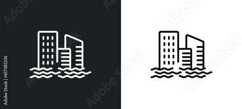 inundation line icon in white and black colors. inundation flat vector icon from inundation collection for web, mobile apps and ui.