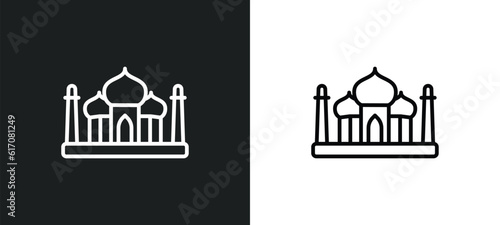 taj mahal line icon in white and black colors. taj mahal flat vector icon from taj mahal collection for web, mobile apps and ui.