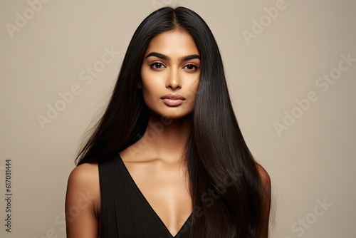 portrait of an Indian woman with sleek hair generative ai
