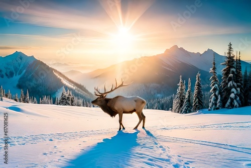 roosevelt elk in the snow