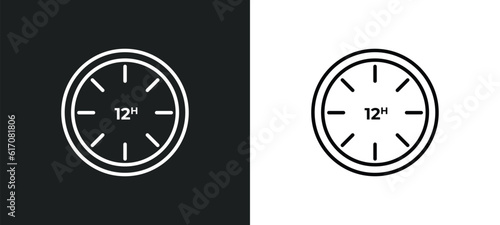 12 hours line icon in white and black colors. 12 hours flat vector icon from 12 hours collection for web, mobile apps and ui.