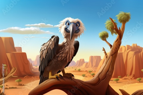 Cute Cartoon Vulture in the Desert