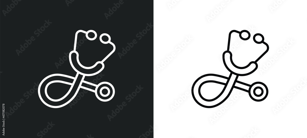 phonendoscope line icon in white and black colors. phonendoscope flat vector icon from phonendoscope collection for web, mobile apps and ui.